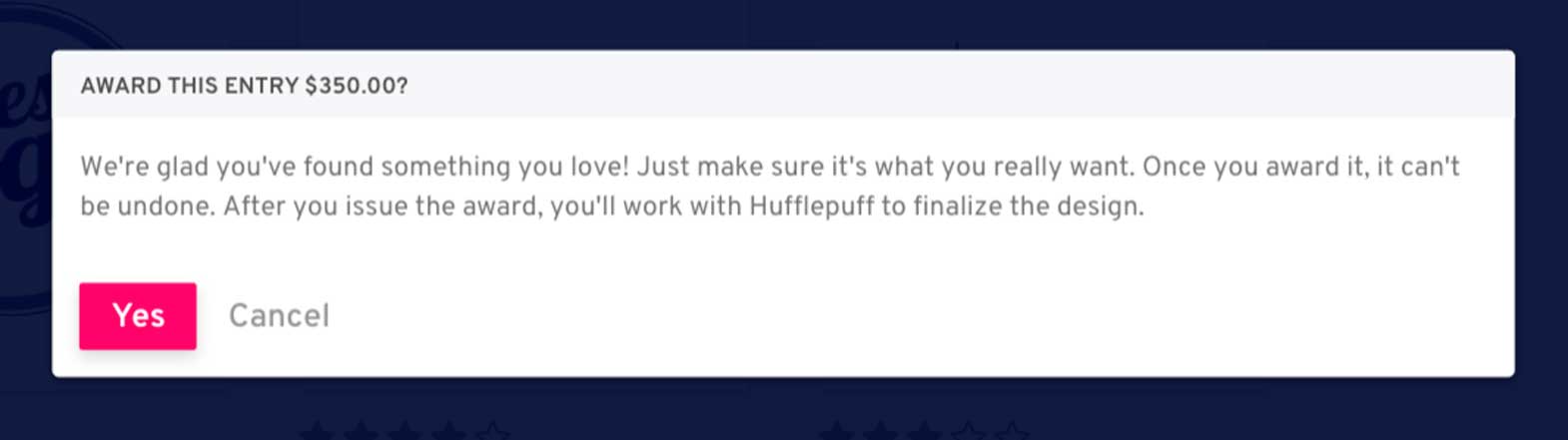 award confirmation screen