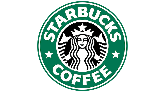 the 1992 Starbucks logo in green, white, and black
