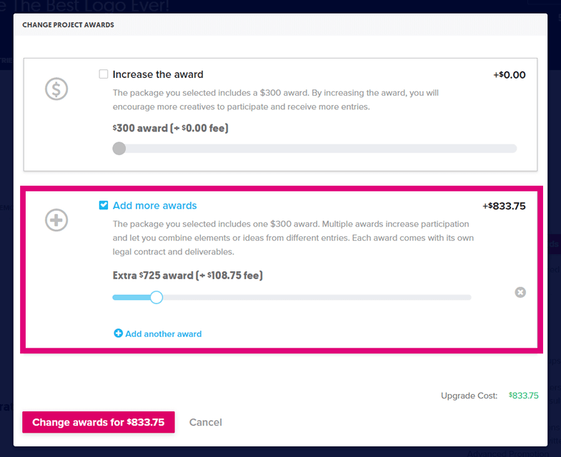 Adding an award to your project
