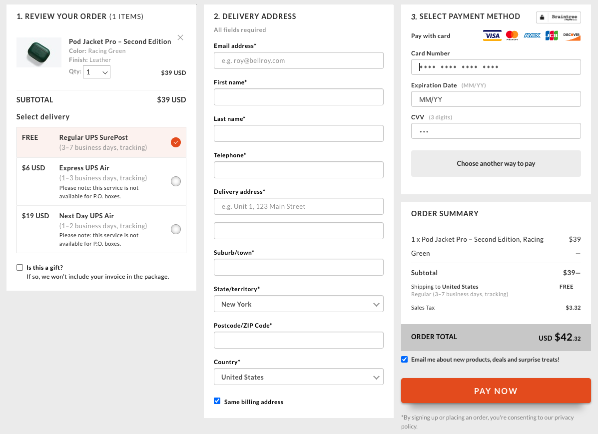 Bellroy shopping cart