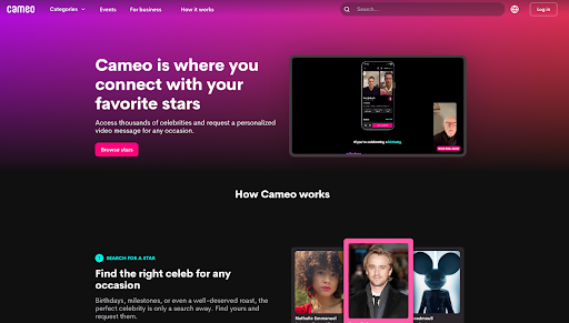 cameo.com's app landing page