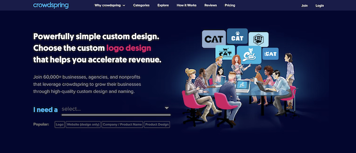 crowdspring homepage hero showing people with disabilities among a group of other people