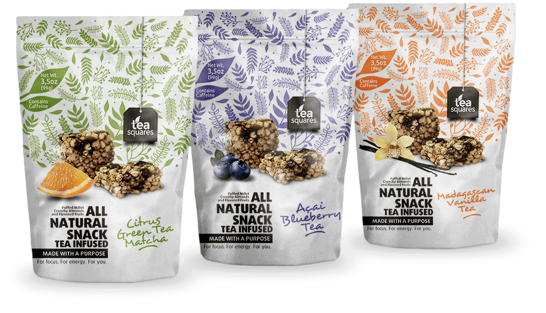 crowdspring HERO image showing custom package graphics design for an all natural tea infused snack