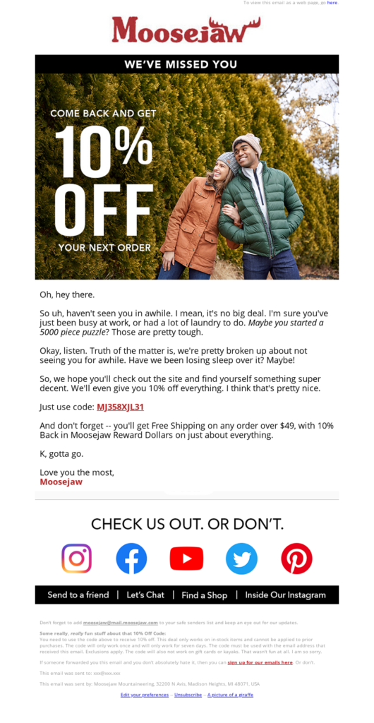 Moosejaw lifecycle email