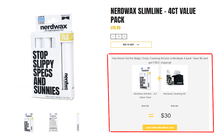 Nerdwax cross sell example