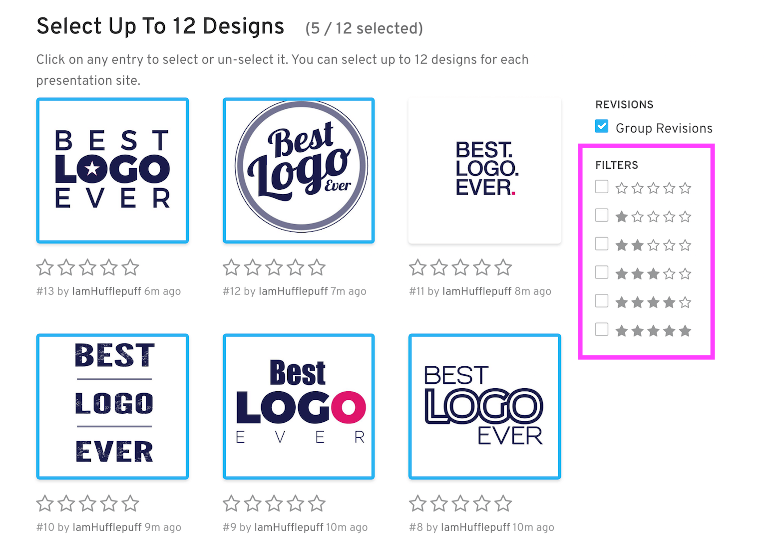 entry selection page