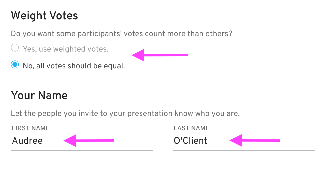 weighting votes and client name