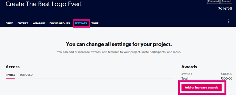 Adding an award to an existing project
