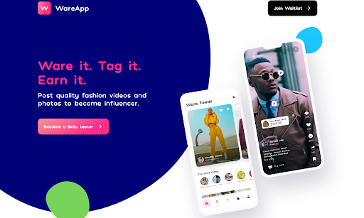 the wareapp's app landing page